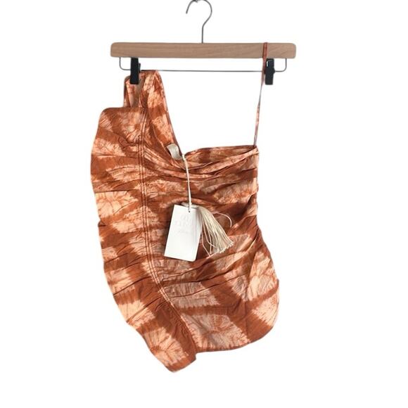 ULLA JOHNSON Senta One-Shoulder Tie Dye Stripe Cotton Top Sequoia - Picture 2 of 16